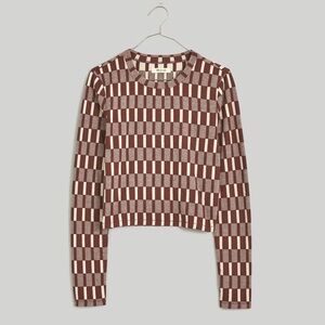 Madewell Fine Ribbed Supercrop Crewneck Long-Sleeve Tee - Coffee Print